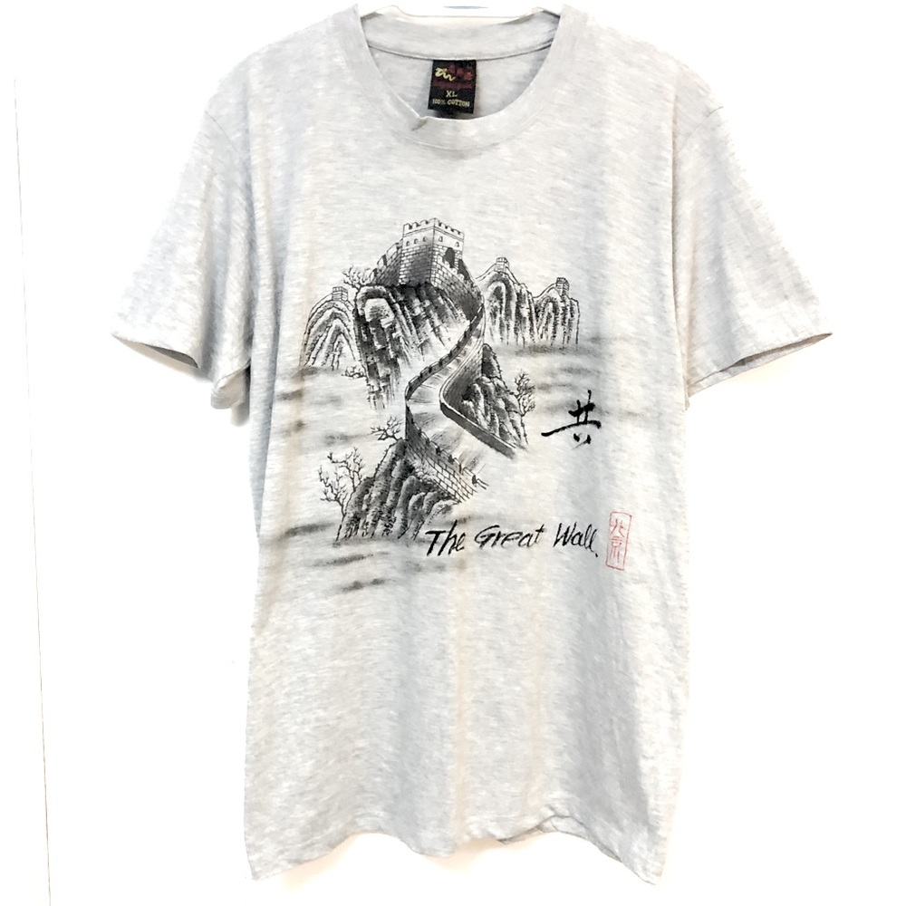 90s GREAT WALL OF CHINA VINTAGE SOUVENIR TEE Y2K CHINESE TRADITIONAL PAINTING XL